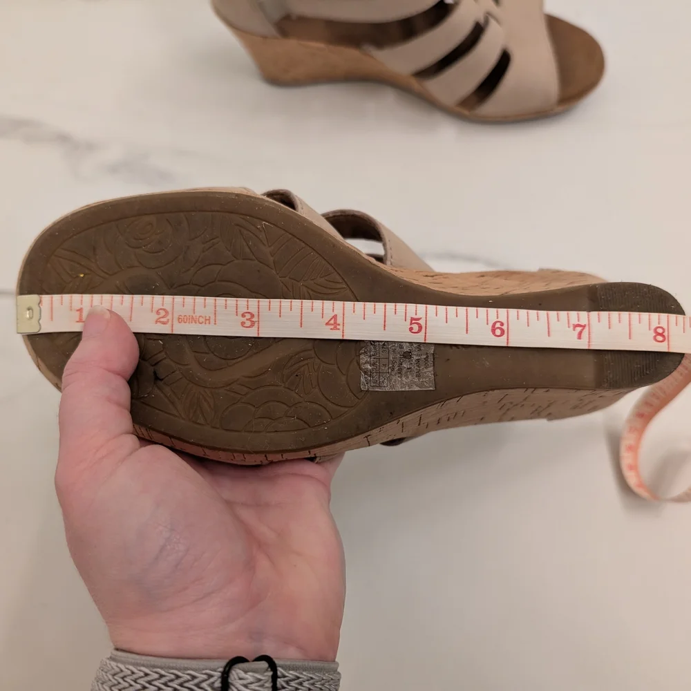 Women's Beige Strappy Wedge Sandals Size 6.5